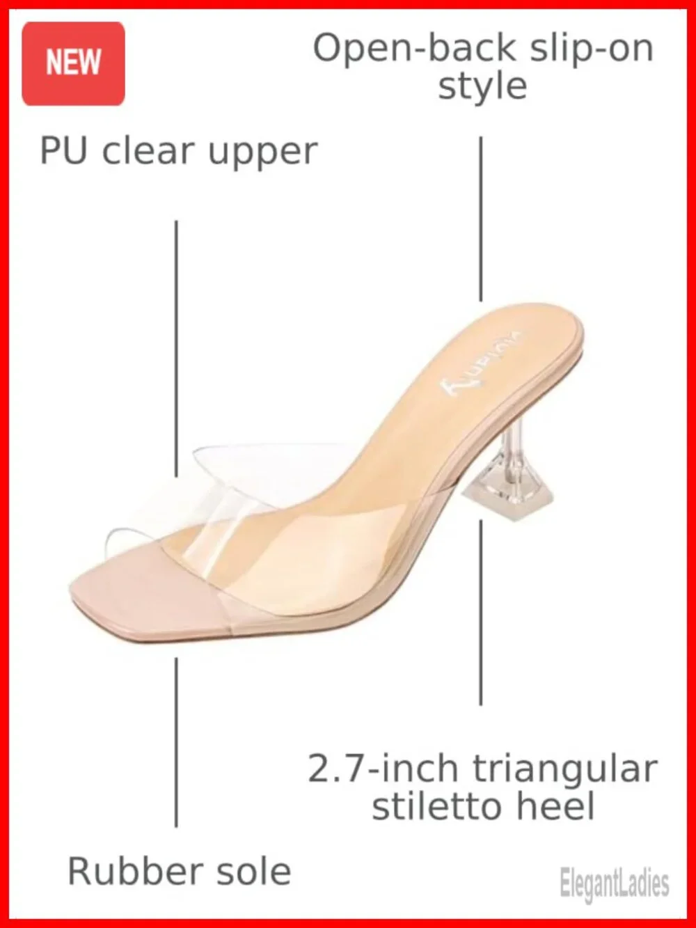 Clear Heeled Sandals Slip On Square Toe Mules for Party Wedding